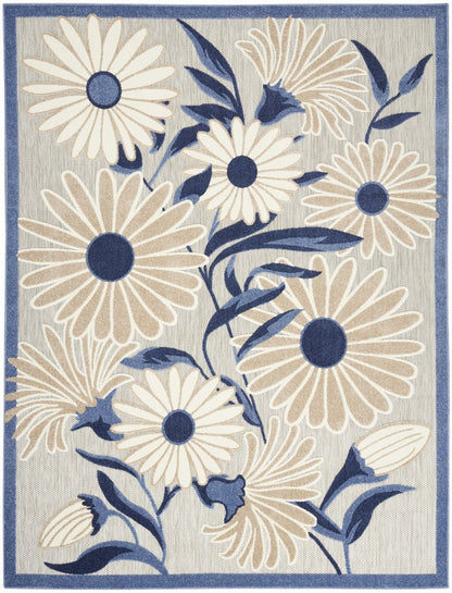 6' X 9' Blue And Grey Floral Stain Resistant Non Skid Area Rug