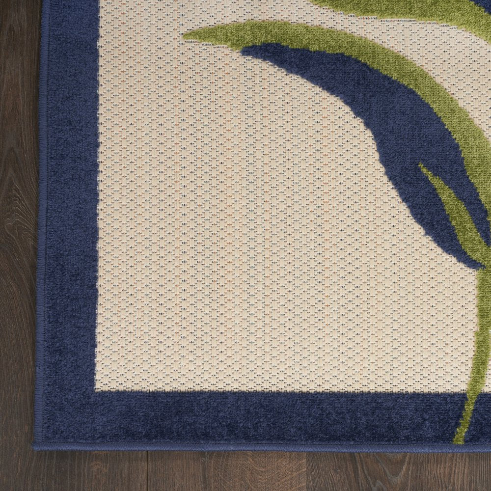 4' X 6' Ivory Blue and Orange Floral Non Skid Indoor Outdoor Area Rug