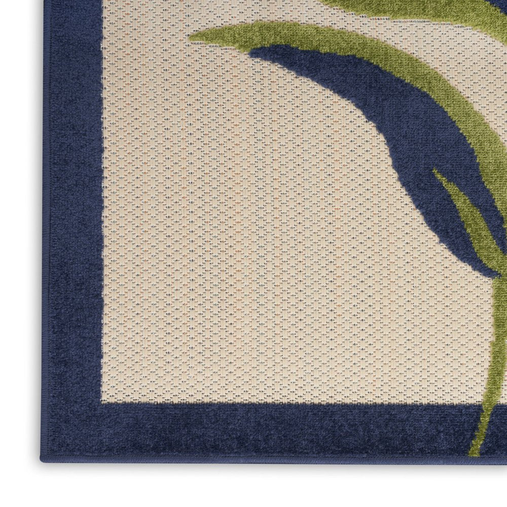 4' X 6' Ivory Blue and Orange Floral Non Skid Indoor Outdoor Area Rug