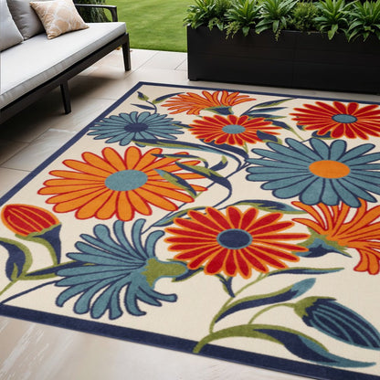 5' X 8' Multicolor Floral Stain Resistant Non Skid Area Rug