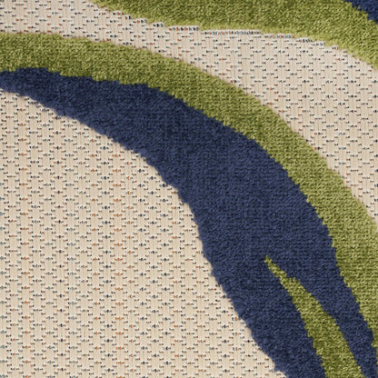 8' X 11' Ivory Blue and Orange Floral Non Skid Indoor Outdoor Area Rug