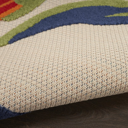 8' X 11' Ivory Blue and Orange Floral Non Skid Indoor Outdoor Area Rug