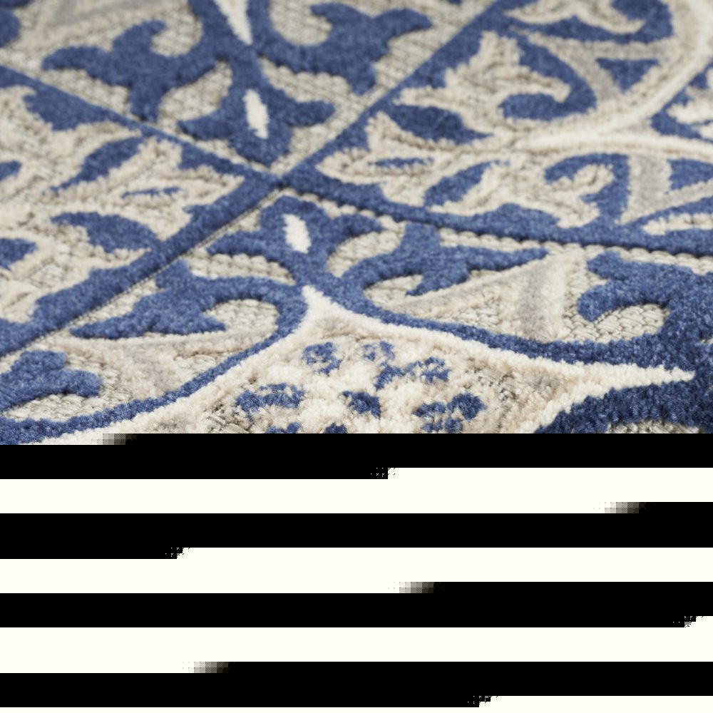 6' X 9' Blue Fleur De Lis Stain Resistant Non Skid Area Rug