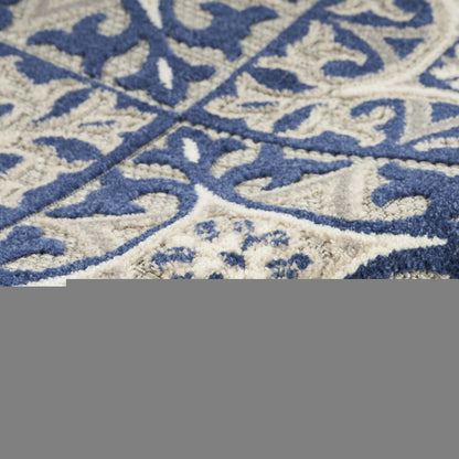 6' X 9' Blue Fleur De Lis Stain Resistant Non Skid Area Rug