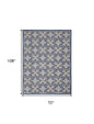 6' X 9' Blue Fleur De Lis Stain Resistant Non Skid Area Rug