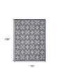 6' X 9' Blue Fleur De Lis Stain Resistant Non Skid Area Rug