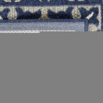 7' X 10' Blue Fleur De Lis Stain Resistant Non Skid Area Rug