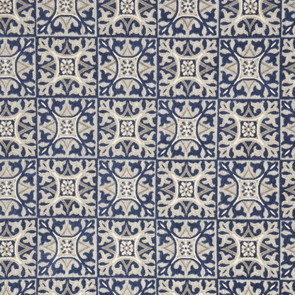 7' X 10' Blue Fleur De Lis Stain Resistant Non Skid Area Rug
