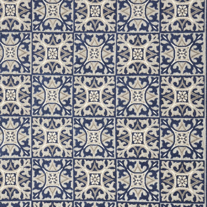 4' X 6' Blue Fleur De Lis Stain Resistant Non Skid Area Rug