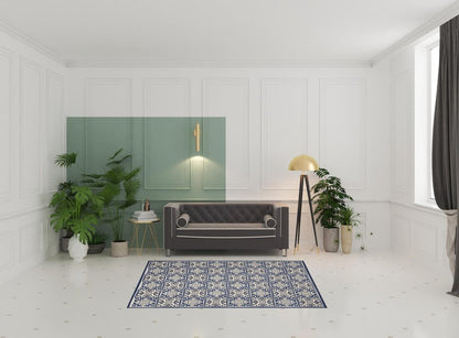 5' X 8' Blue Fleur De Lis Stain Resistant Non Skid Area Rug