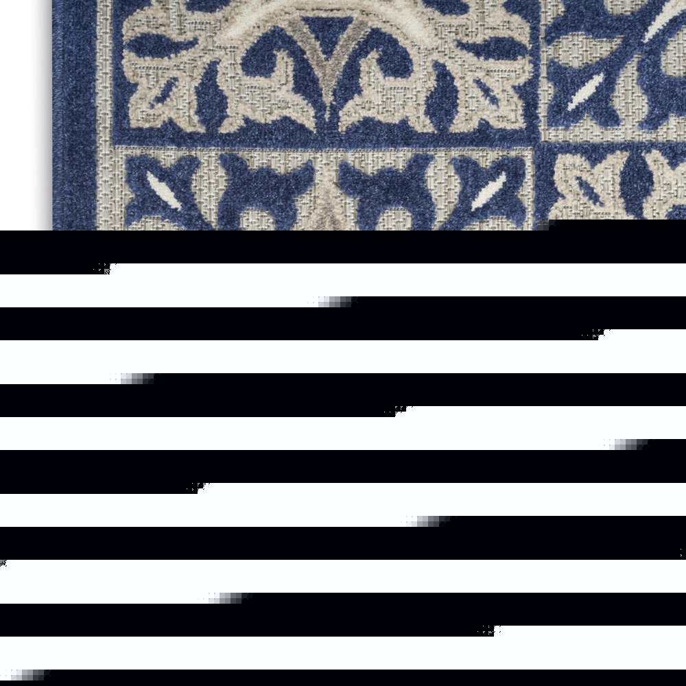 5' X 8' Blue Fleur De Lis Stain Resistant Non Skid Area Rug