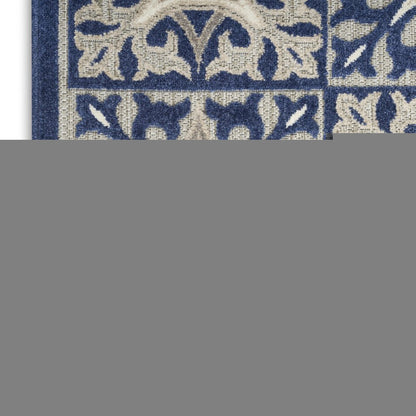 5' X 8' Blue Fleur De Lis Stain Resistant Non Skid Area Rug