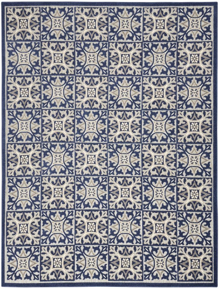 8' X 11' Blue Geometric Non Skid Indoor Outdoor Area Rug