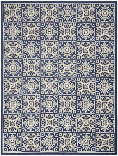 8' X 11' Blue Geometric Non Skid Indoor Outdoor Area Rug