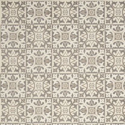 6' X 9' Ivory And Grey Fleur De Lis Stain Resistant Non Skid Area Rug