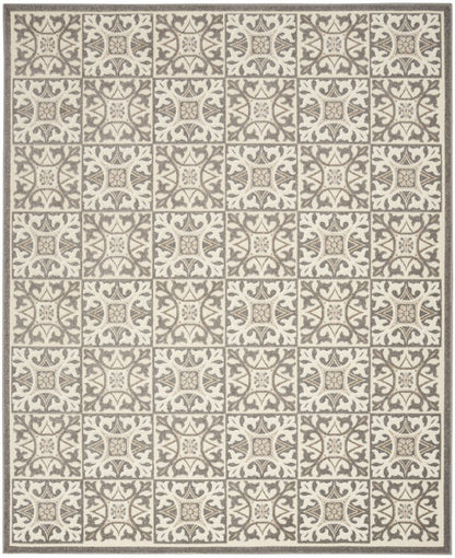 7' X 10' Ivory And Grey Fleur De Lis Stain Resistant Non Skid Area Rug