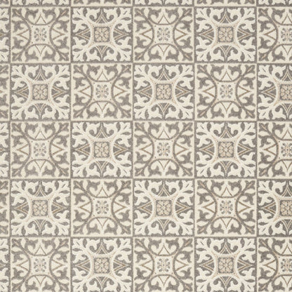 4' X 6' Ivory And Grey Fleur De Lis Stain Resistant Non Skid Area Rug