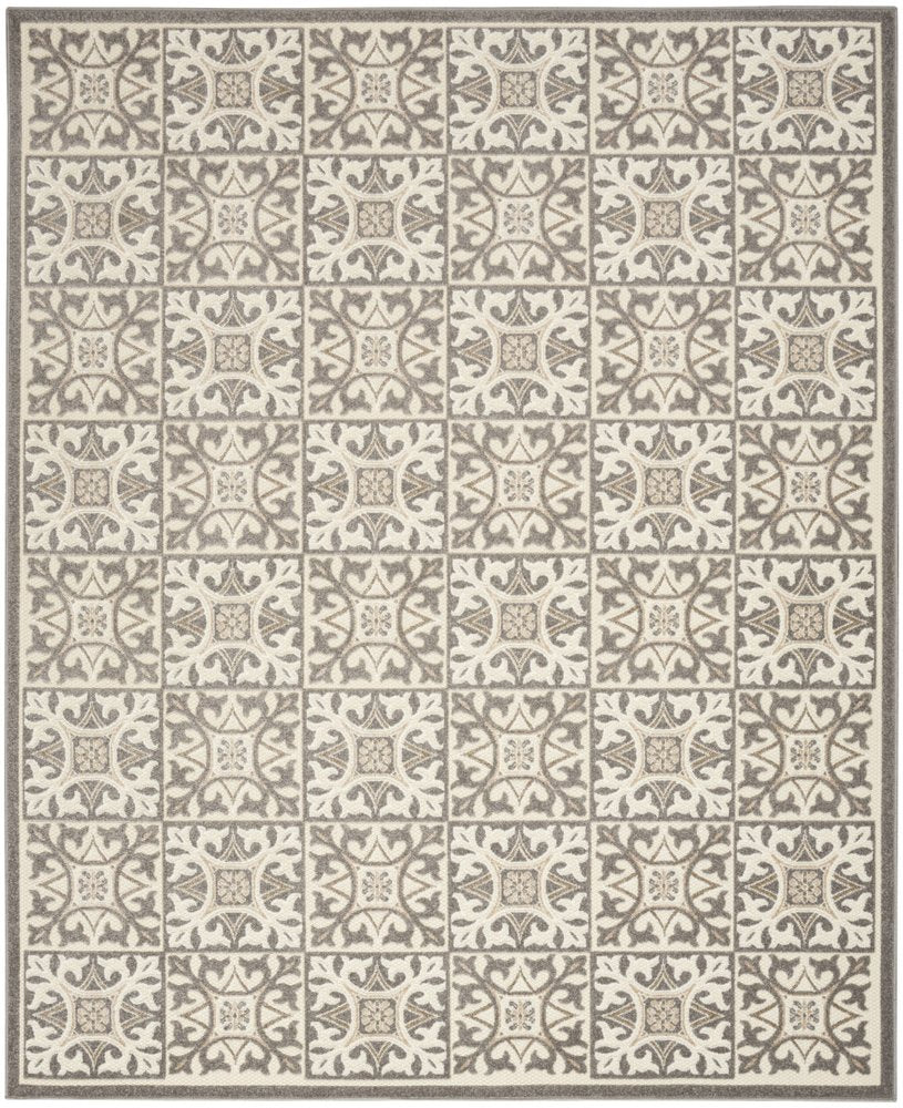 5' X 8' Ivory And Grey Fleur De Lis Stain Resistant Non Skid Area Rug