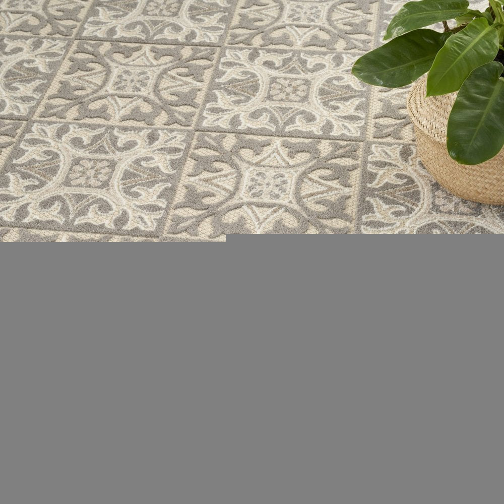 5' X 8' Ivory And Grey Fleur De Lis Stain Resistant Non Skid Area Rug