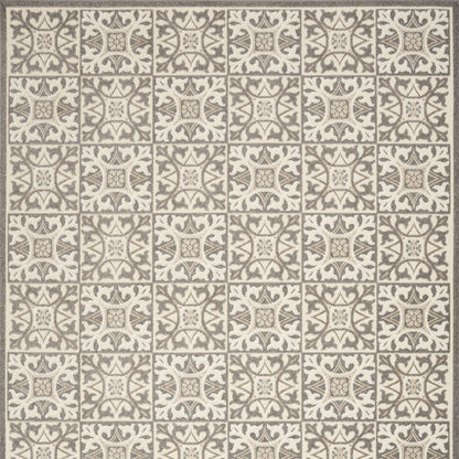 8' X 11' Ivory and Gray Geometric Non Skid Indoor Outdoor Area Rug