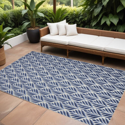 6' X 9' Blue Floral Stain Resistant Non Skid Area Rug