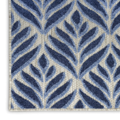 7' X 10' Blue Floral Stain Resistant Non Skid Area Rug