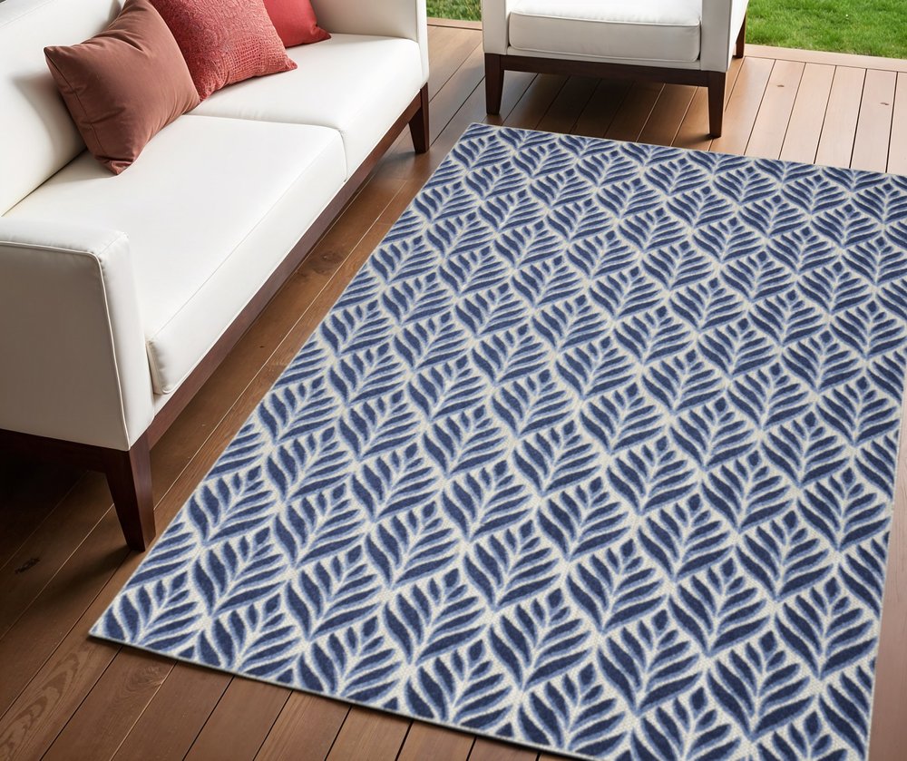 4' X 6' Blue Floral Stain Resistant Non Skid Area Rug
