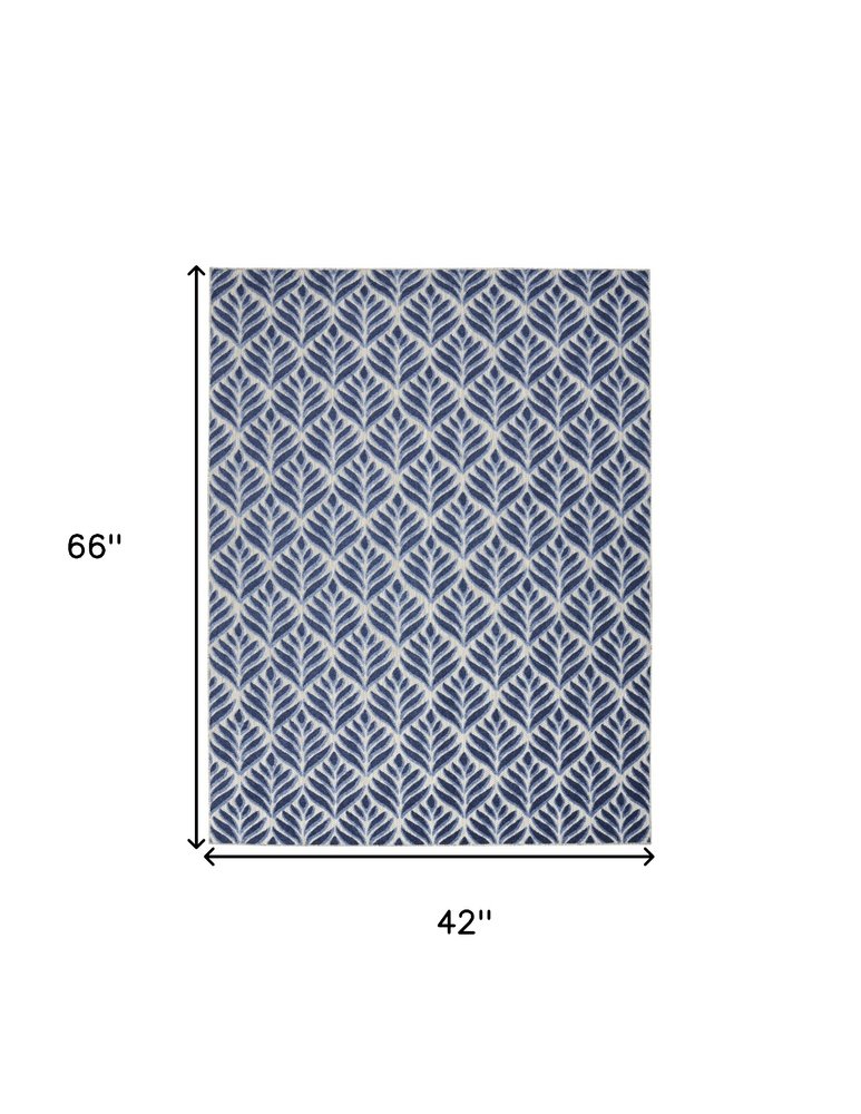 4' X 6' Blue Floral Stain Resistant Non Skid Area Rug