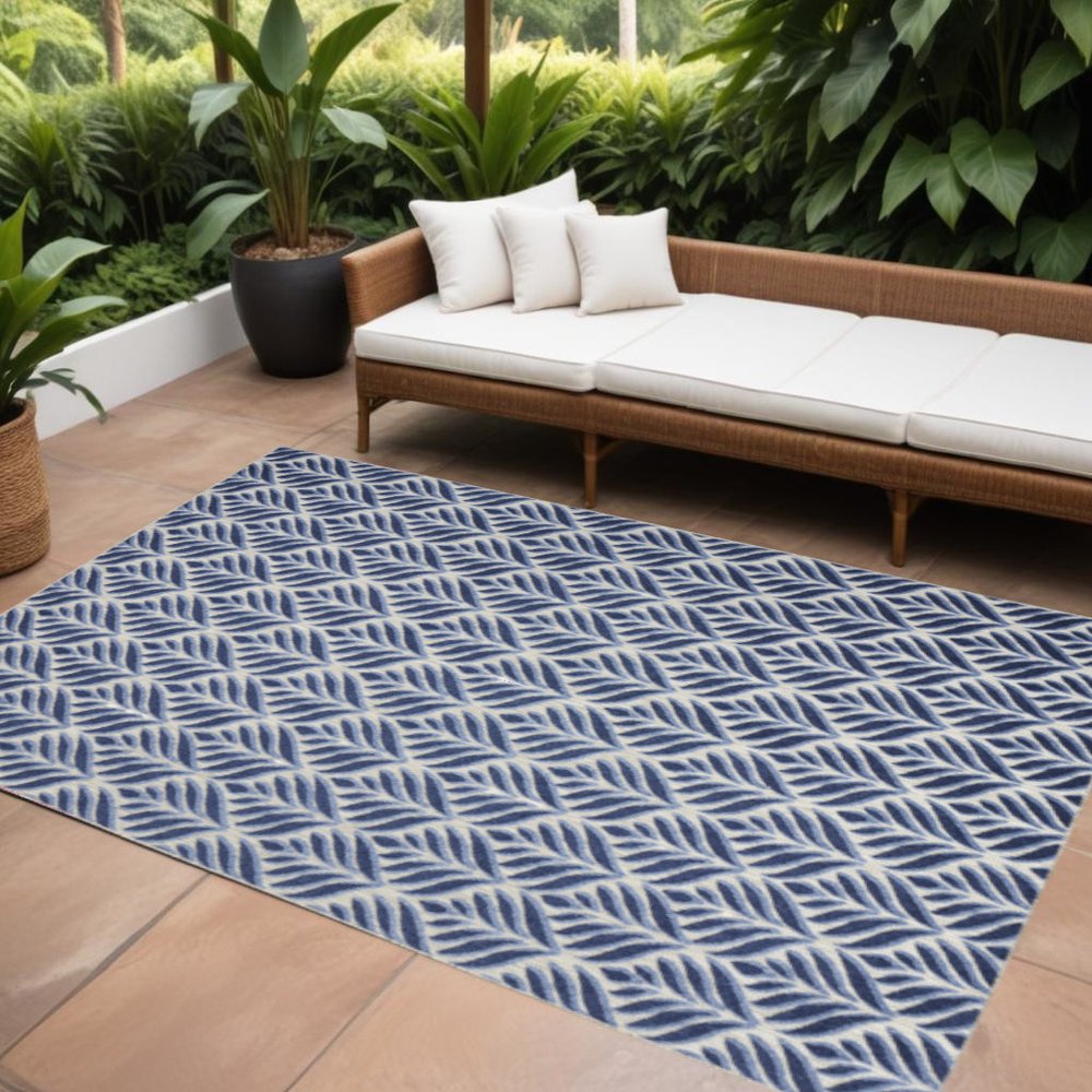 5' X 8' Blue Floral Stain Resistant Non Skid Area Rug