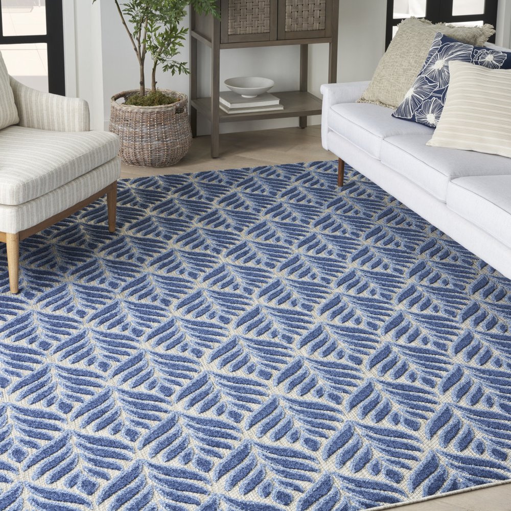 5' X 8' Blue Floral Stain Resistant Non Skid Area Rug