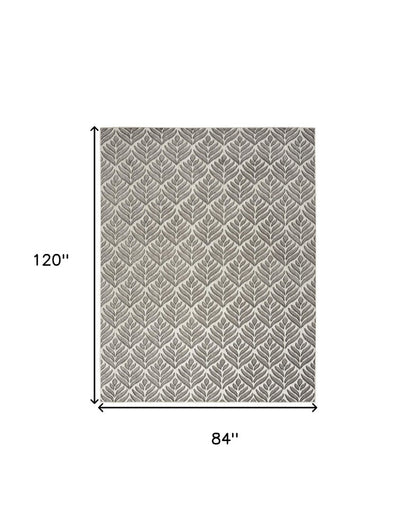 7' X 10' Charcoal Floral Stain Resistant Non Skid Area Rug