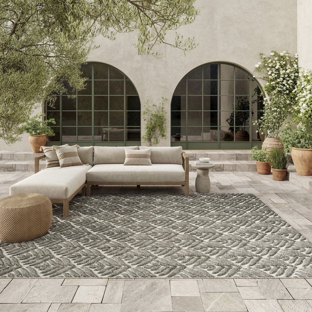 7' X 10' Charcoal Floral Stain Resistant Non Skid Area Rug