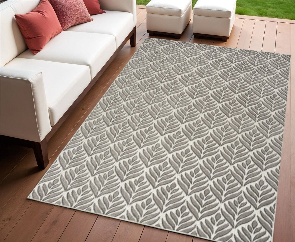 4' X 6' Charcoal Floral Stain Resistant Non Skid Area Rug