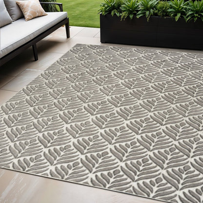 5' X 8' Charcoal Floral Stain Resistant Non Skid Area Rug