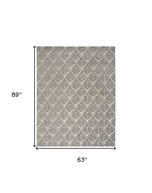 5' X 8' Charcoal Floral Stain Resistant Non Skid Area Rug