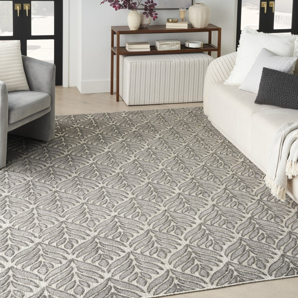 5' X 8' Charcoal Floral Stain Resistant Non Skid Area Rug