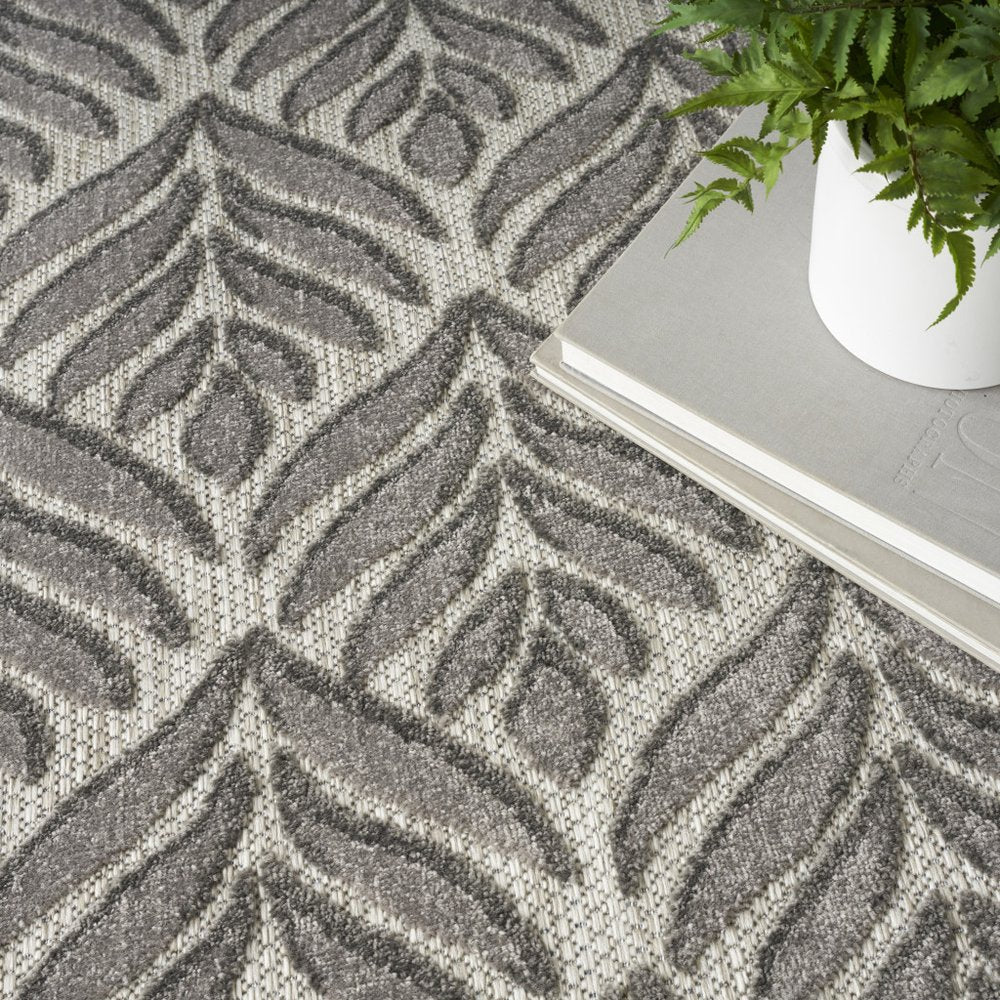 5' X 8' Charcoal Floral Stain Resistant Non Skid Area Rug