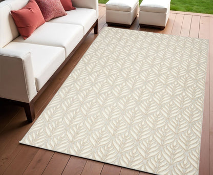 4' X 6' Ivory And Grey Floral Stain Resistant Non Skid Area Rug