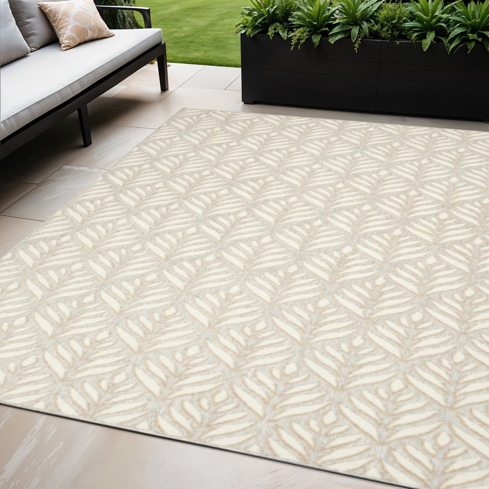 5' X 8' Ivory And Grey Floral Stain Resistant Non Skid Area Rug