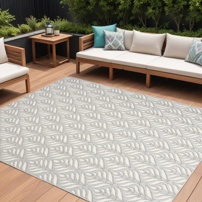 8' X 11' Gray Floral Non Skid Indoor Outdoor Area Rug