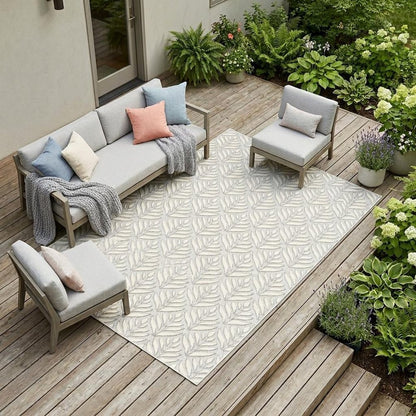 8' X 11' Gray Floral Non Skid Indoor Outdoor Area Rug