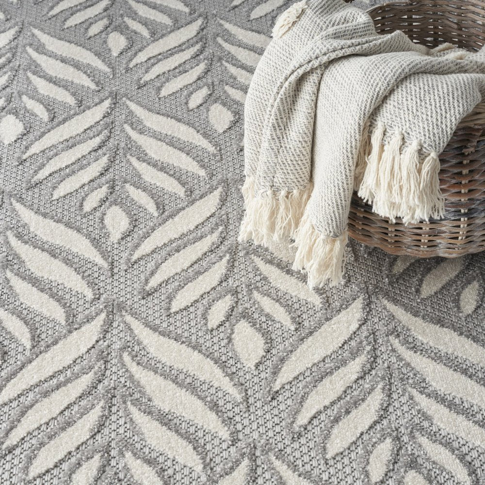 8' X 11' Gray Floral Non Skid Indoor Outdoor Area Rug