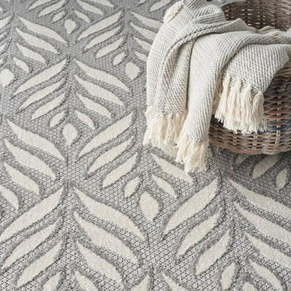 8' X 11' Gray Floral Non Skid Indoor Outdoor Area Rug