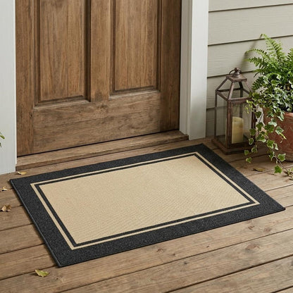 2' X 3' Beige and Black Stain Resistant Indoor Outdoor Area Rug