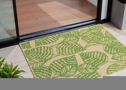 2' X 3' Beige and Black Floral Stain Resistant Indoor Outdoor Area Rug