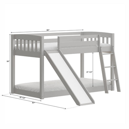 White Twin over Twin Solid Wood Bunk Bed With Slide and Ladder