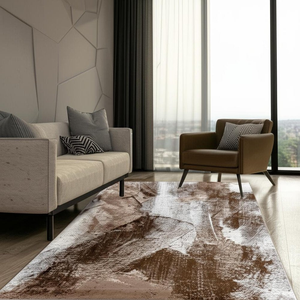5' X 8' Brown Abstract Area Rug