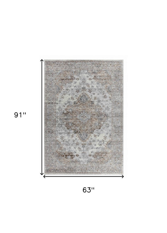 5' X 8' Brown Oriental Area Rug