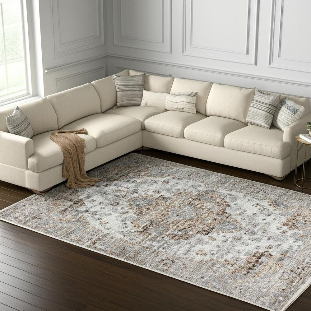 7' X 10' Brown Oriental Area Rug