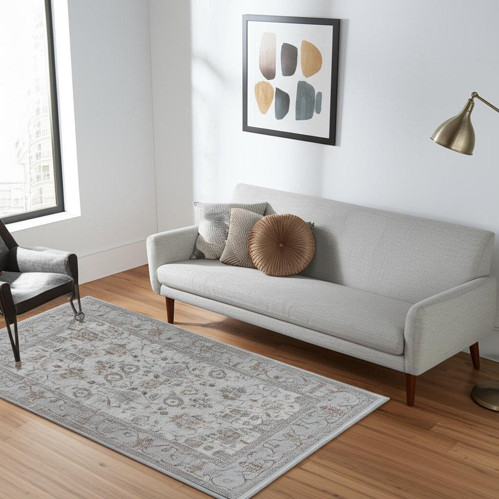 5' X 8' Grey Oriental Area Rug